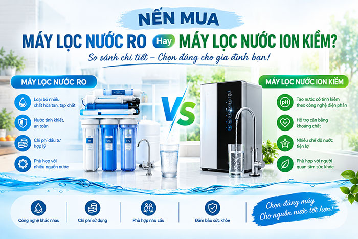 Nên mua máy lọc nước RO hay máy lọc nước ion kiềm? So sánh chi tiết năm 2026 Nên mua máy lọc nước RO hay máy lọc nước ion kiềm? So sánh chi tiết năm 2026
