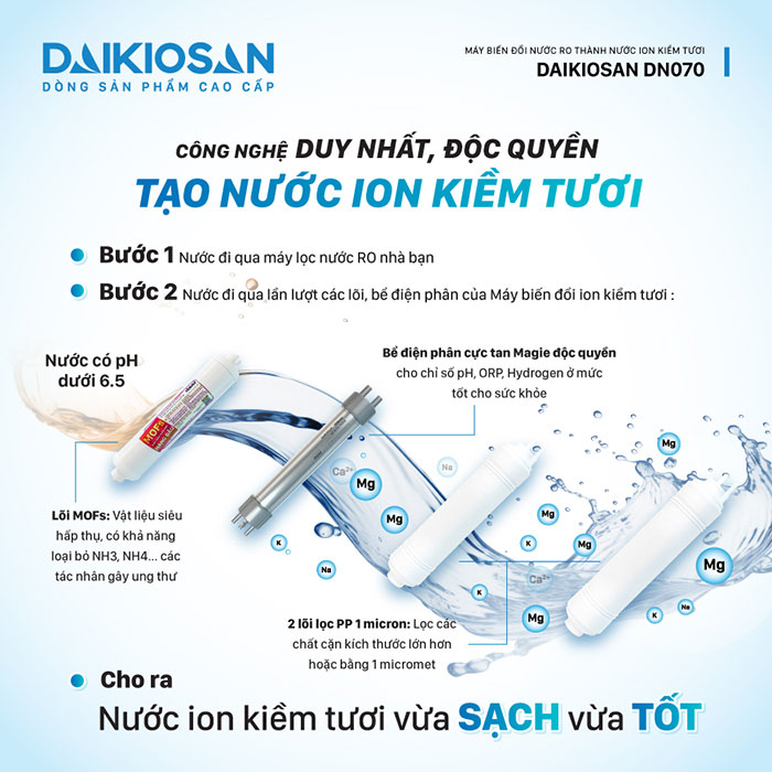 Máy biến đổi nước RO thành nước ion kiềm tươi Daikiosan DN070